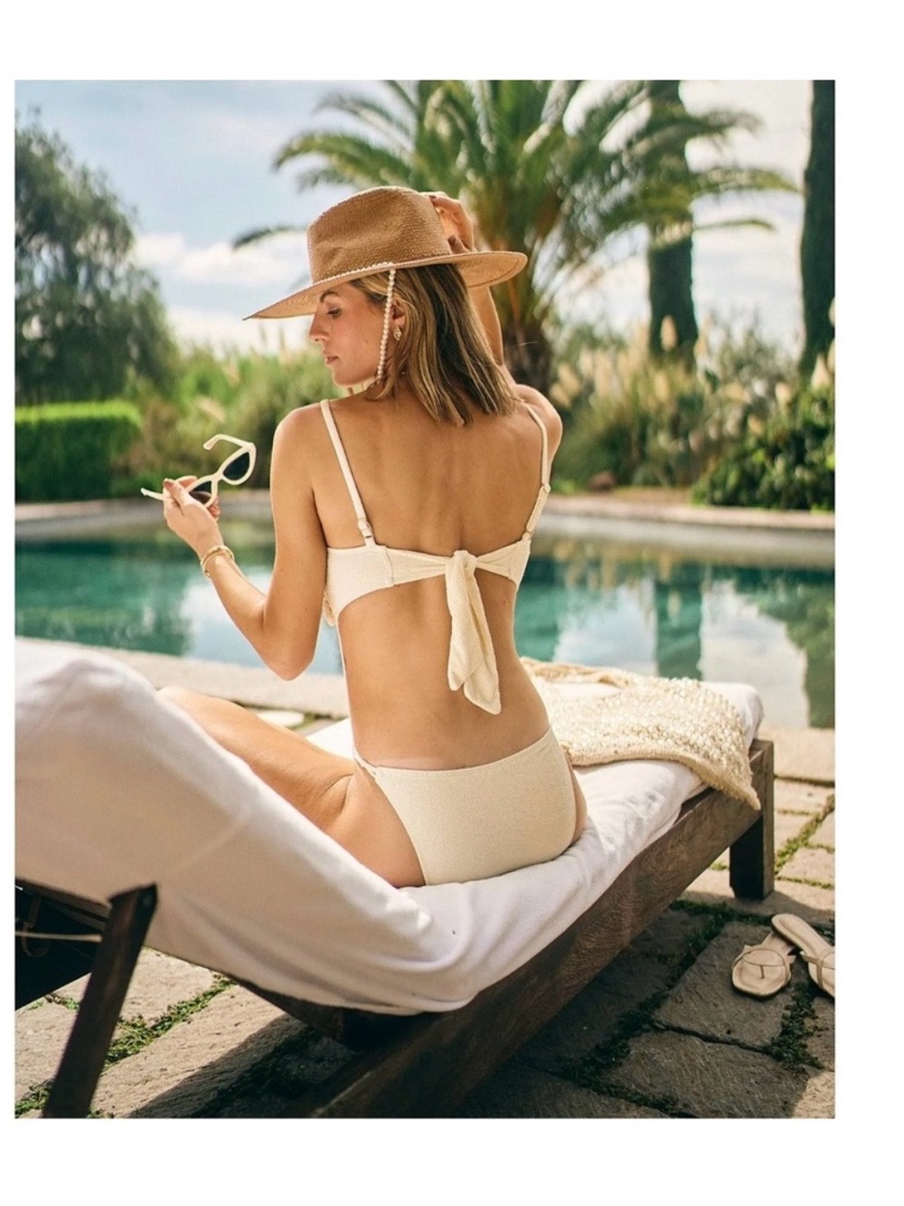ANTONIO MELANI Cream Textured One-Piece Swimsuit with Crochet Bodice - Picture 2 of 5